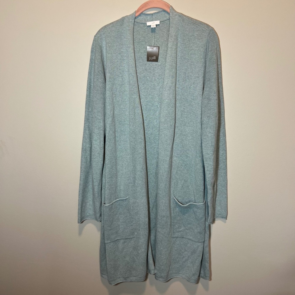 J. Jill Misty Heather Blue Longline Open Front Cardigan Sweater Plus Size 1X NWT